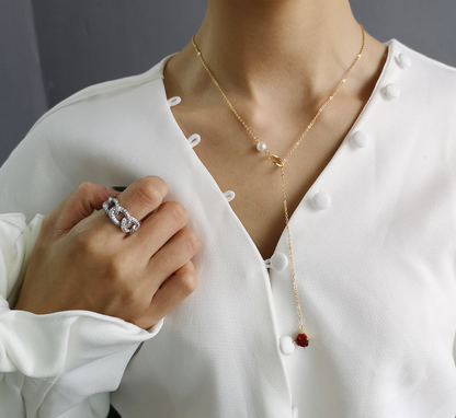 Heart Necklace, Choker, and Pearl Chain Necklace