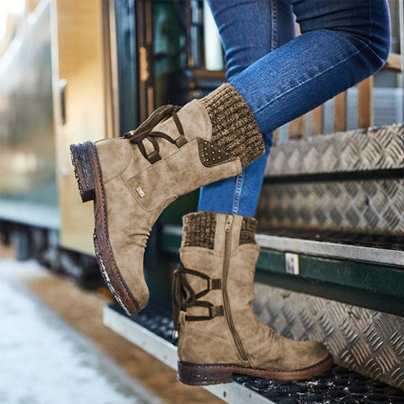 Fashionable Women's Mid-Calf Boots with Lace Design