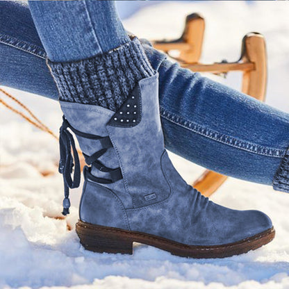 Fashionable Women's Mid-Calf Boots with Lace Design