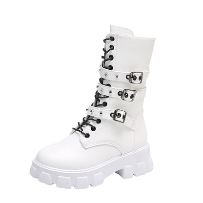 Punk Women's Mid Boots with Lace-up and Side Zip