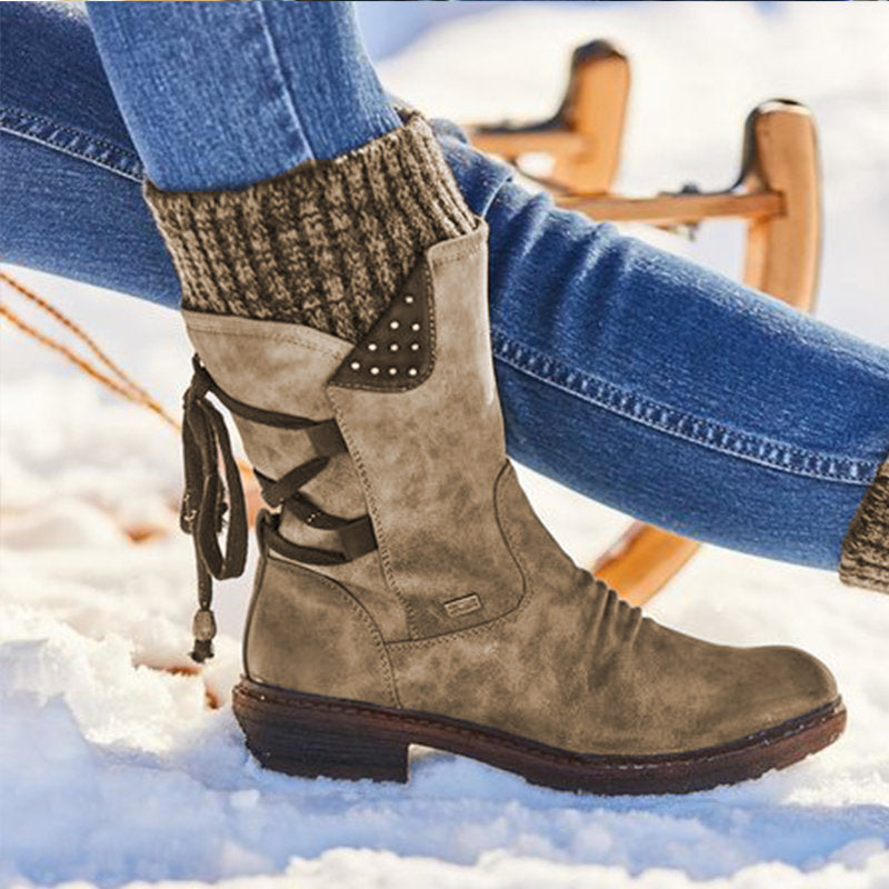 Fashionable Women's Mid-Calf Boots with Lace Design