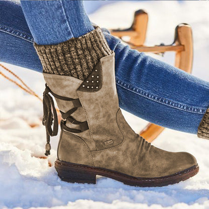 Fashionable Women's Mid-Calf Boots with Lace Design