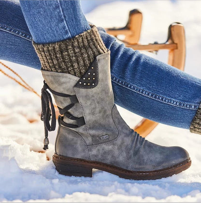 Fashionable Women's Mid-Calf Boots with Lace Design