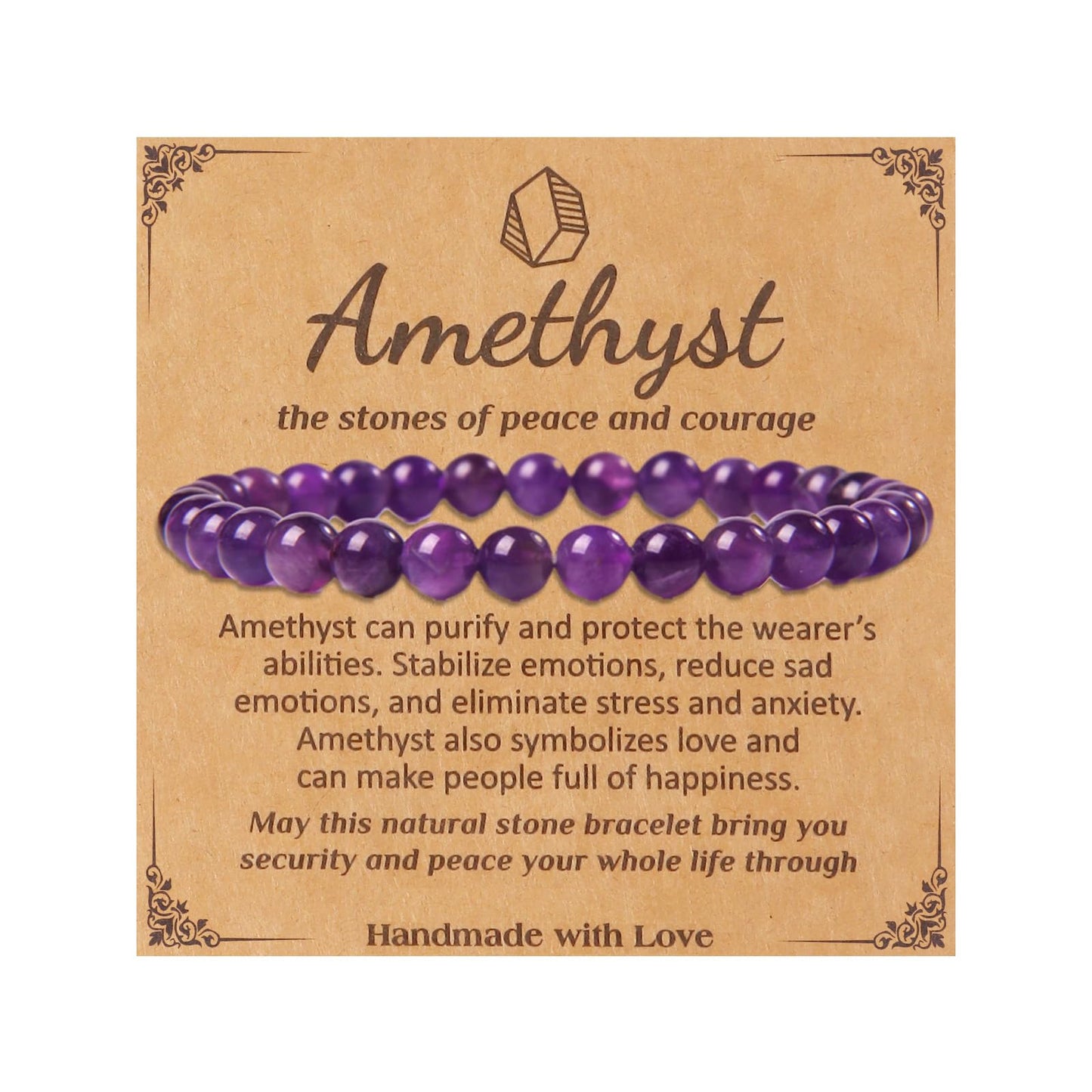 SONNYX Natural Stone Crystal Bracelet for Women Men - 6MM Semi-Precious Gemstone Beaded Bracelet Stretch Beads Bracelet Yoga Bracelets Jewelry Gifts(Amethyst)