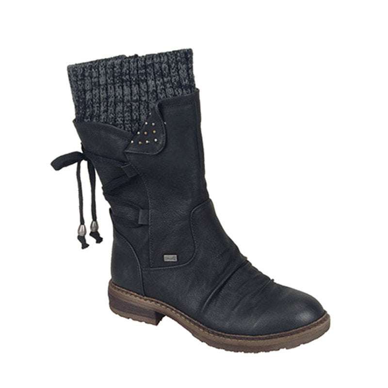 Fashionable Women's Mid-Calf Boots with Lace Design