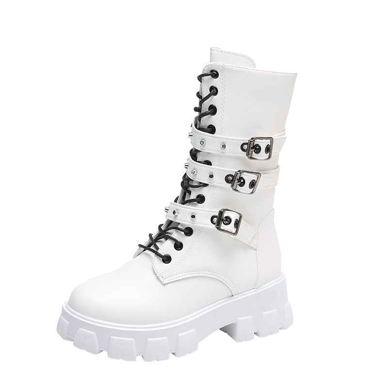 Punk Women's Mid Boots with Lace-up and Side Zip