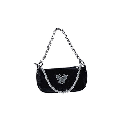 Butterfly Pearl Patent Leather Women's Shoulder Bag