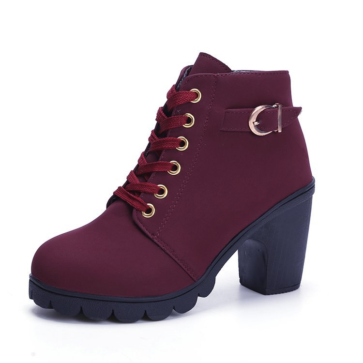 Women's Short Boots with Lace-Up and Side Zipper