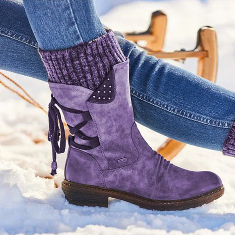 Fashionable Women's Mid-Calf Boots with Lace Design